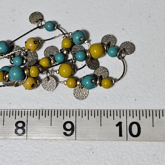 Beaded Layered Statement Necklace Yellow Turquoise Beads Multi Strand Jewelry - Picture 7 of 7